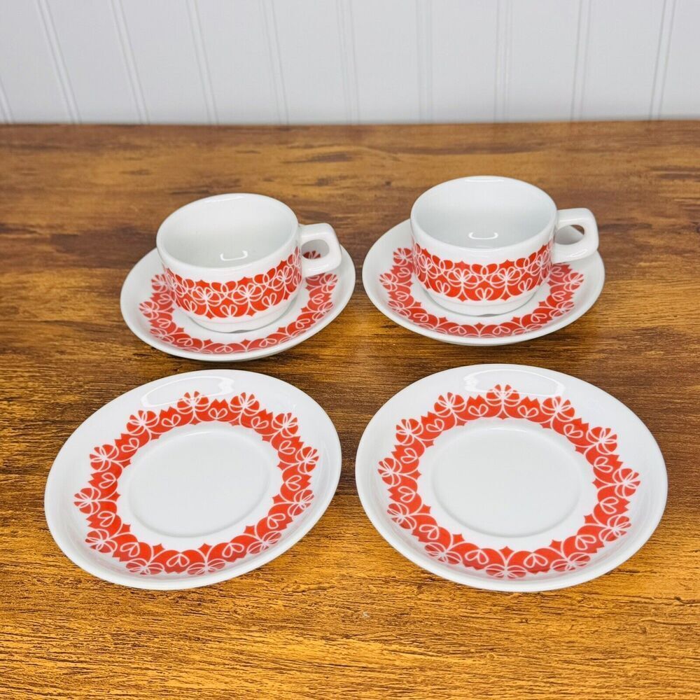 notNeutral Espresso Cappuccino MCM Red White 2 Cups 4 Saucers  3oz. Poland 6pc
